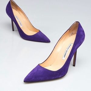 MANOLO BLAHNIK Purple Suede BB 105 Pointed Toe Pumps Size 37